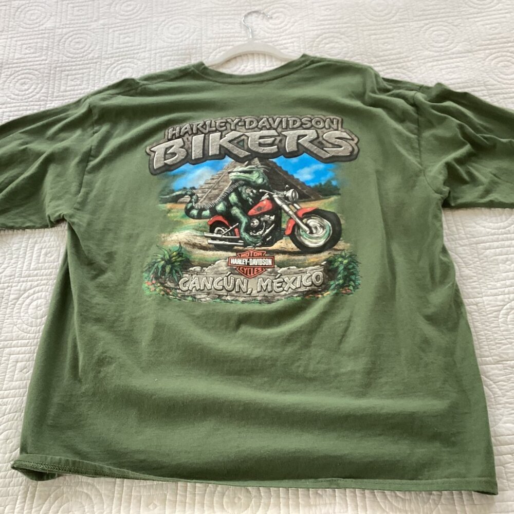 Harley Davidson Men's Green T-shirt Graphic Biker Long Sleeves L Cancun Mexico - Picture 11 of 14